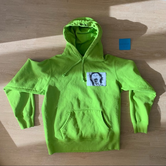 Supreme AKIRA Patches Hooded Sweatshirt Lime FW17 Size M Genuine